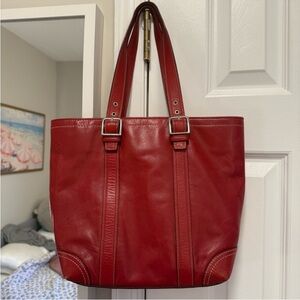 Elegant Red Leather Tote Bag